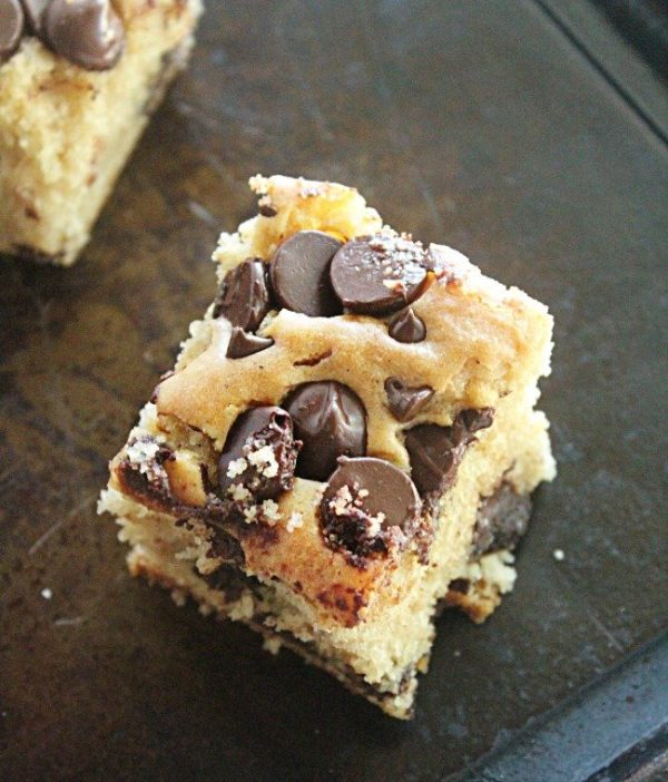 Peanut Butter Chocolate Chip Snack Cake from Our Table For Seven