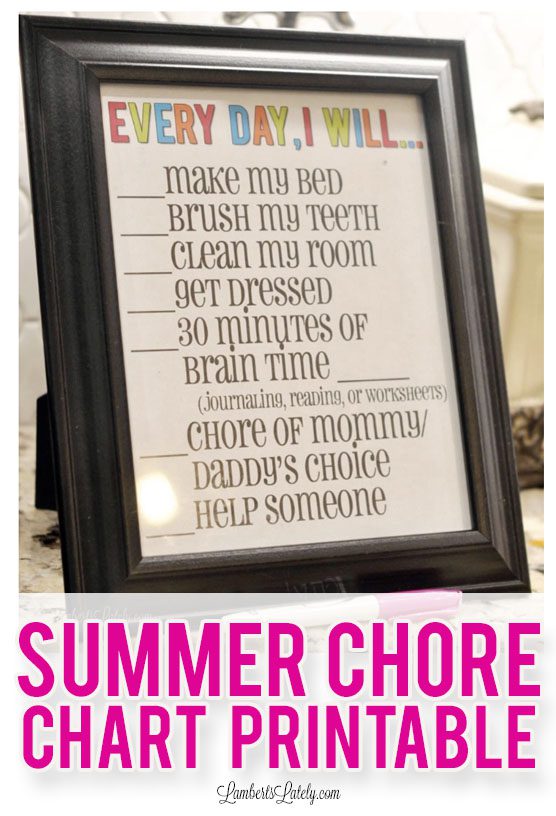 summer chore chart printable