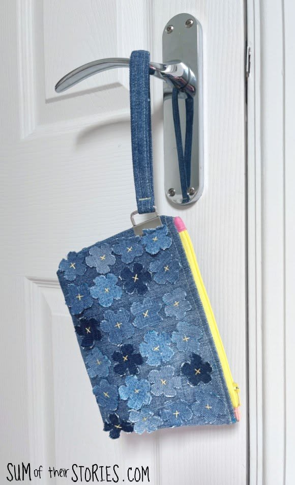 DIY denim flower pouch